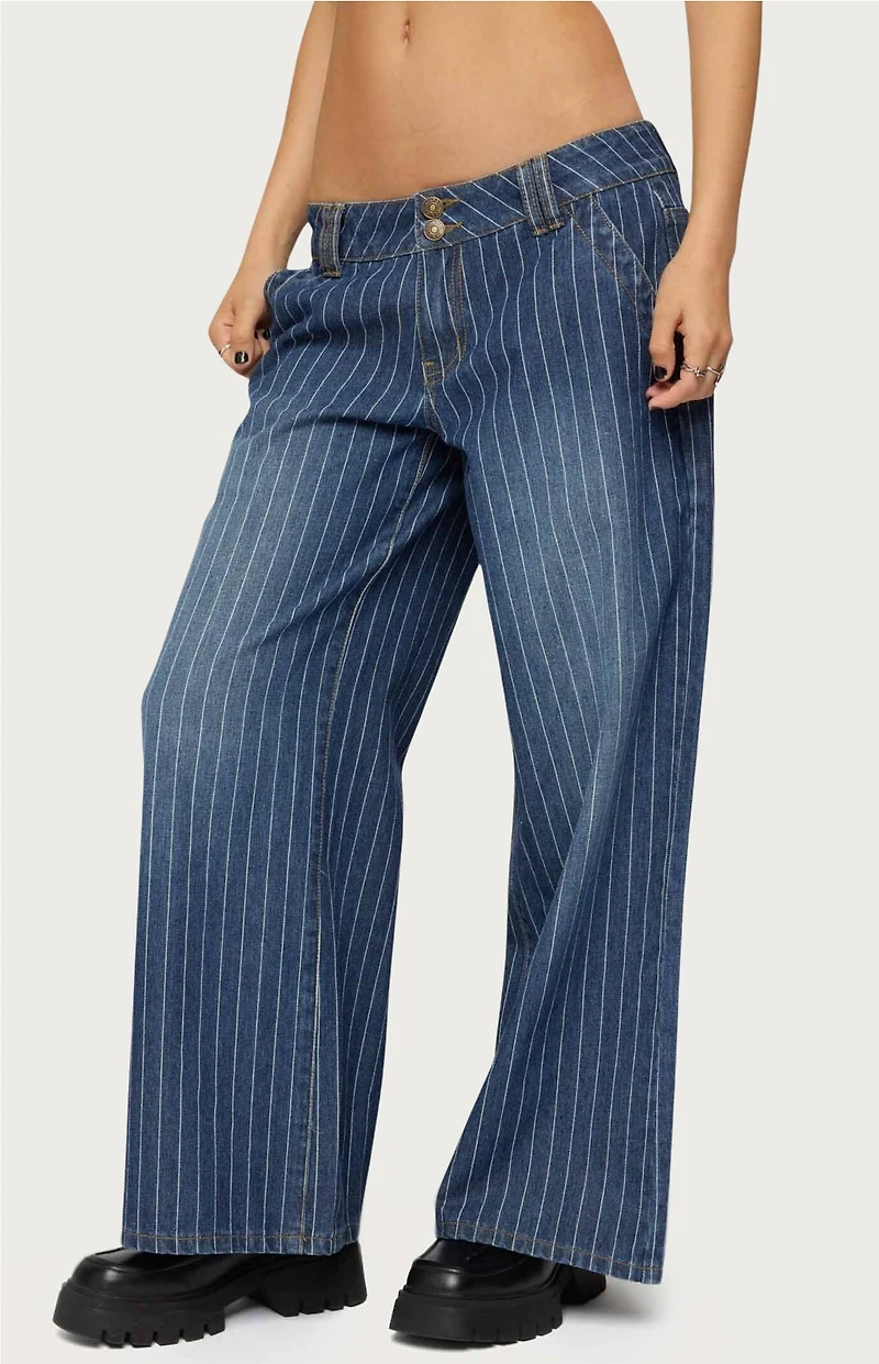 Edikted Petite Cory Striped Low Rise Jeans