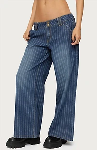 Edikted Petite Cory Striped Low Rise Jeans