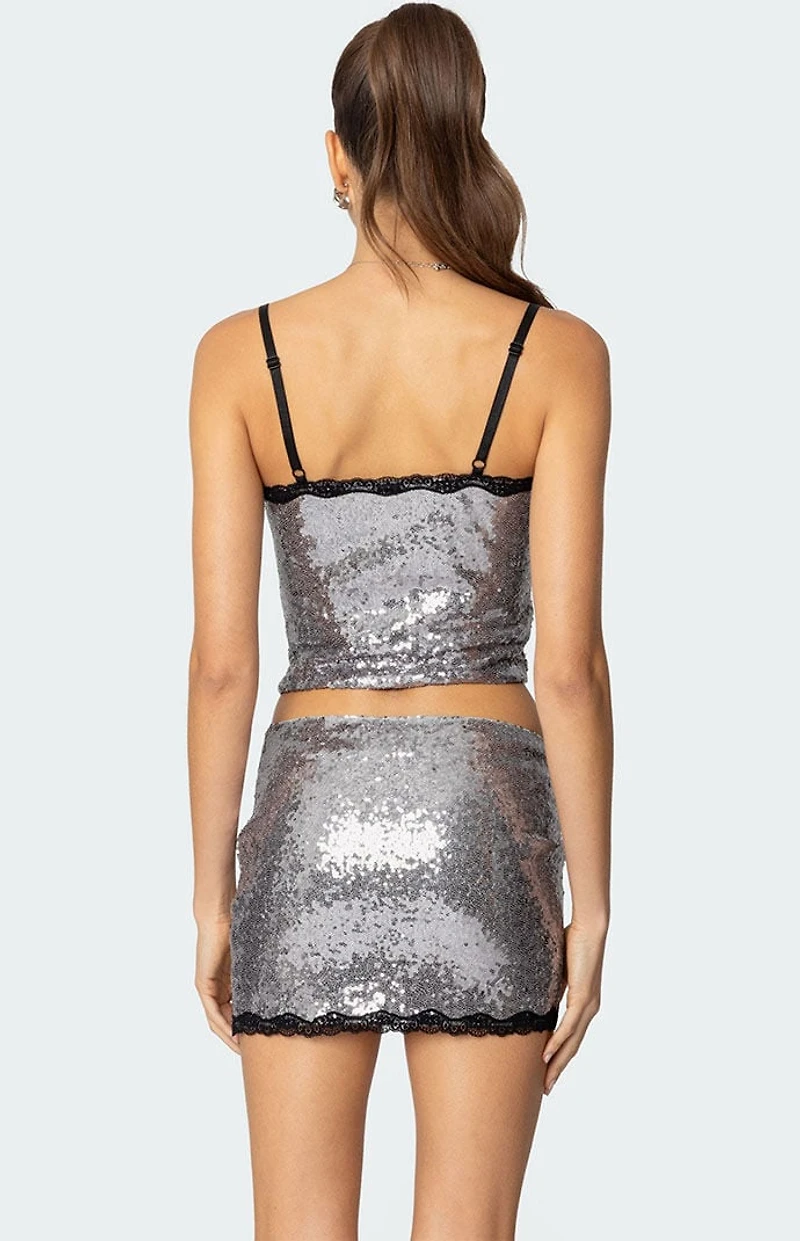 Edikted Revel Lace Trim Sequin Tank Top