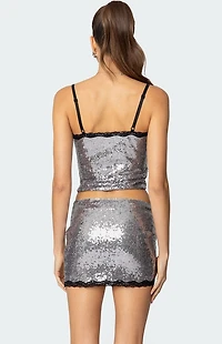 Edikted Revel Lace Trim Sequin Tank Top