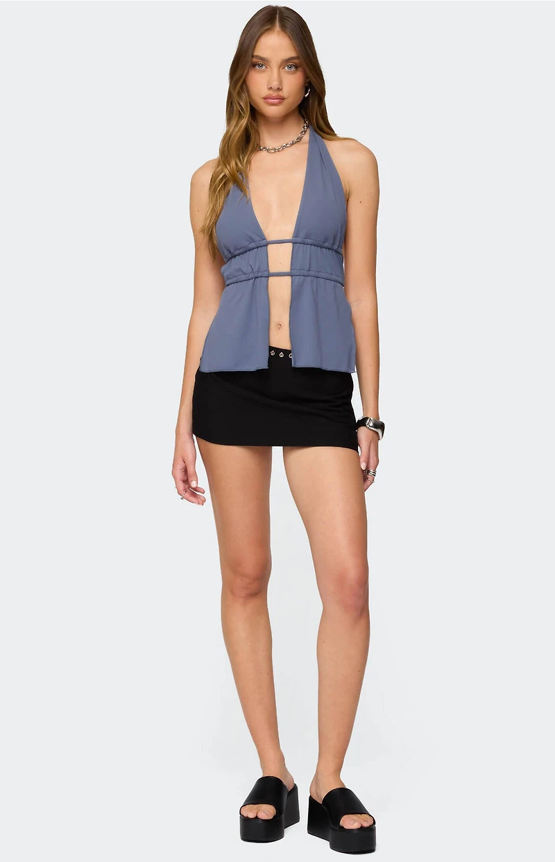 Edikted Nikole Split Front Backless Halter Top