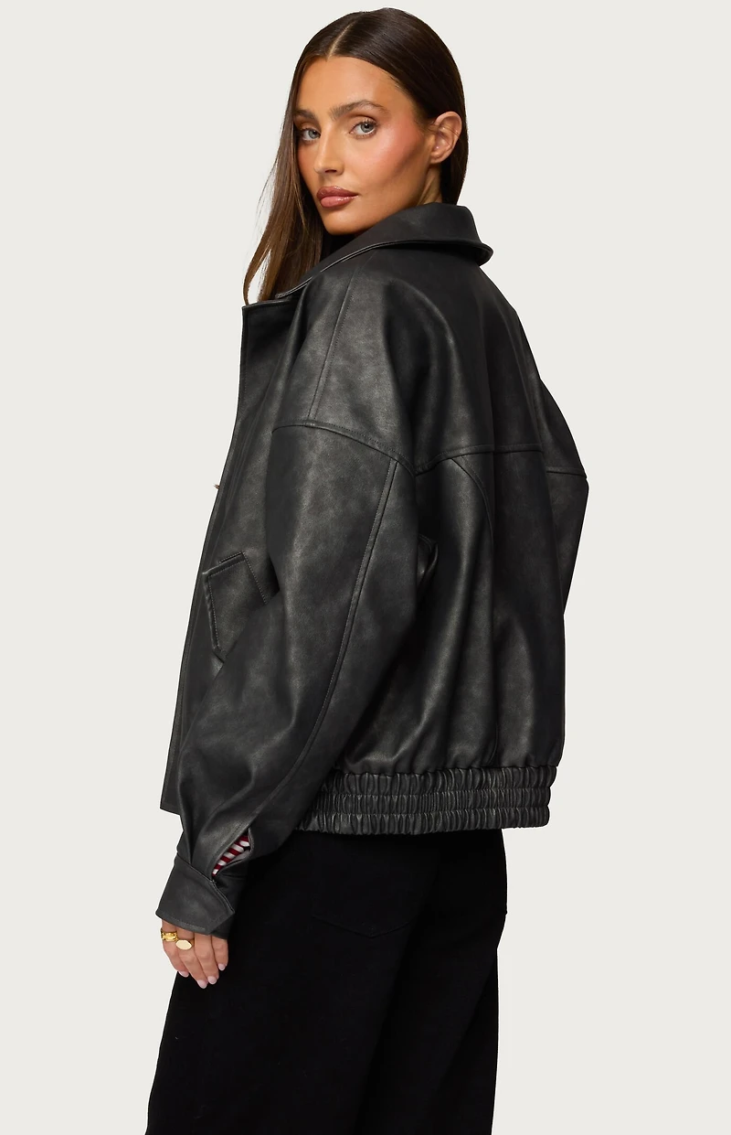 Edikted Mori Oversized Faux Leather Jacket