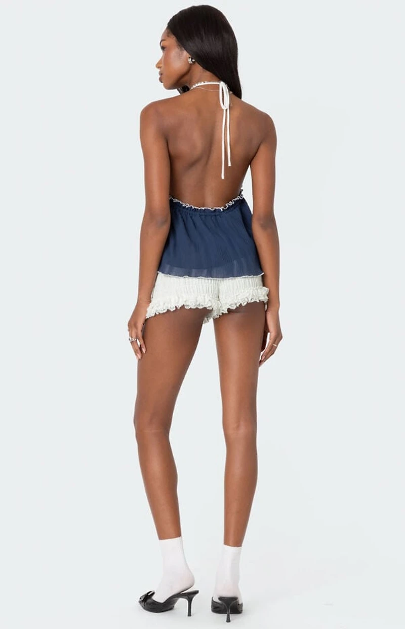 Edikted Crinkled Split Front Halter Top