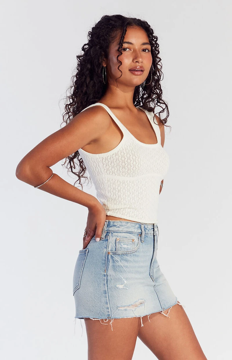 Pacsun Bella Light Indigo Ripped Mid Rise Denim Mini Skirt