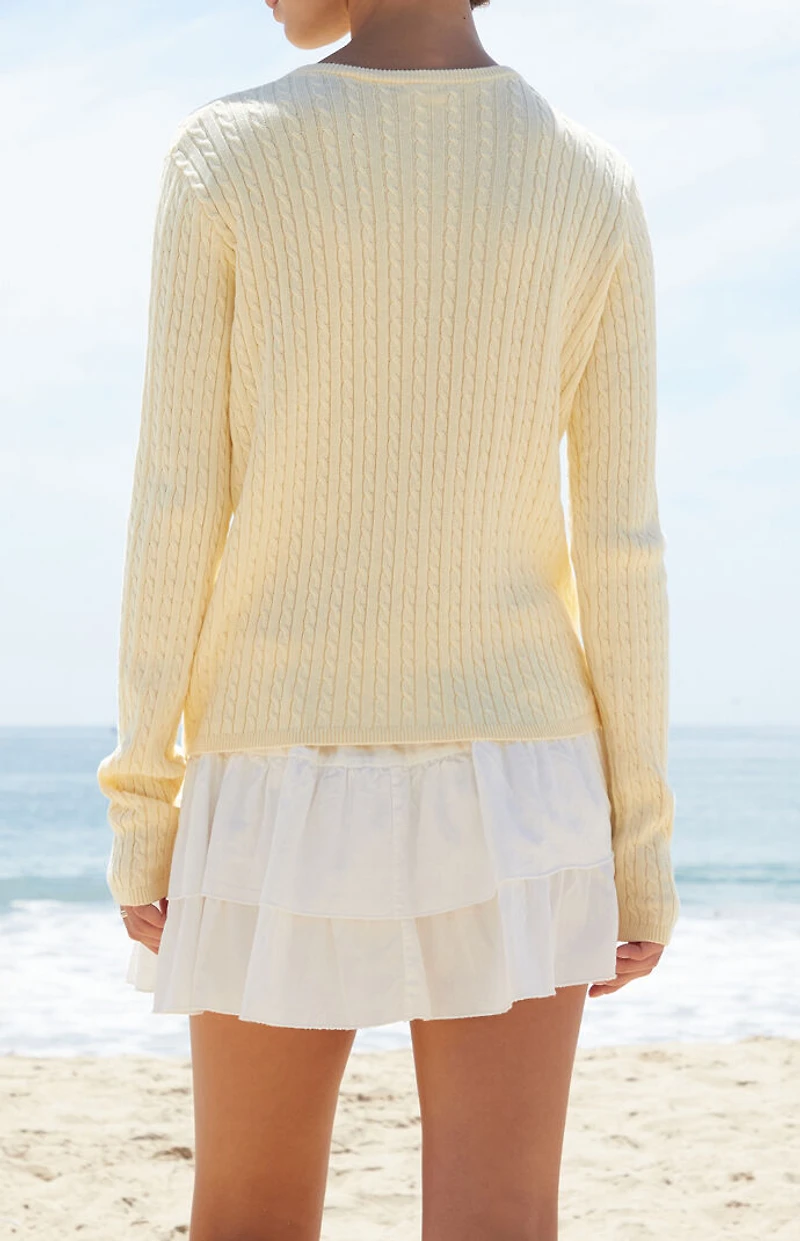 John Galt Yellow Zoe Cable Knit Cardigan