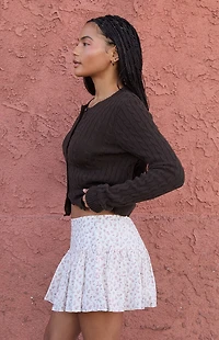 John Galt White Floral Ruffle Mini Skirt