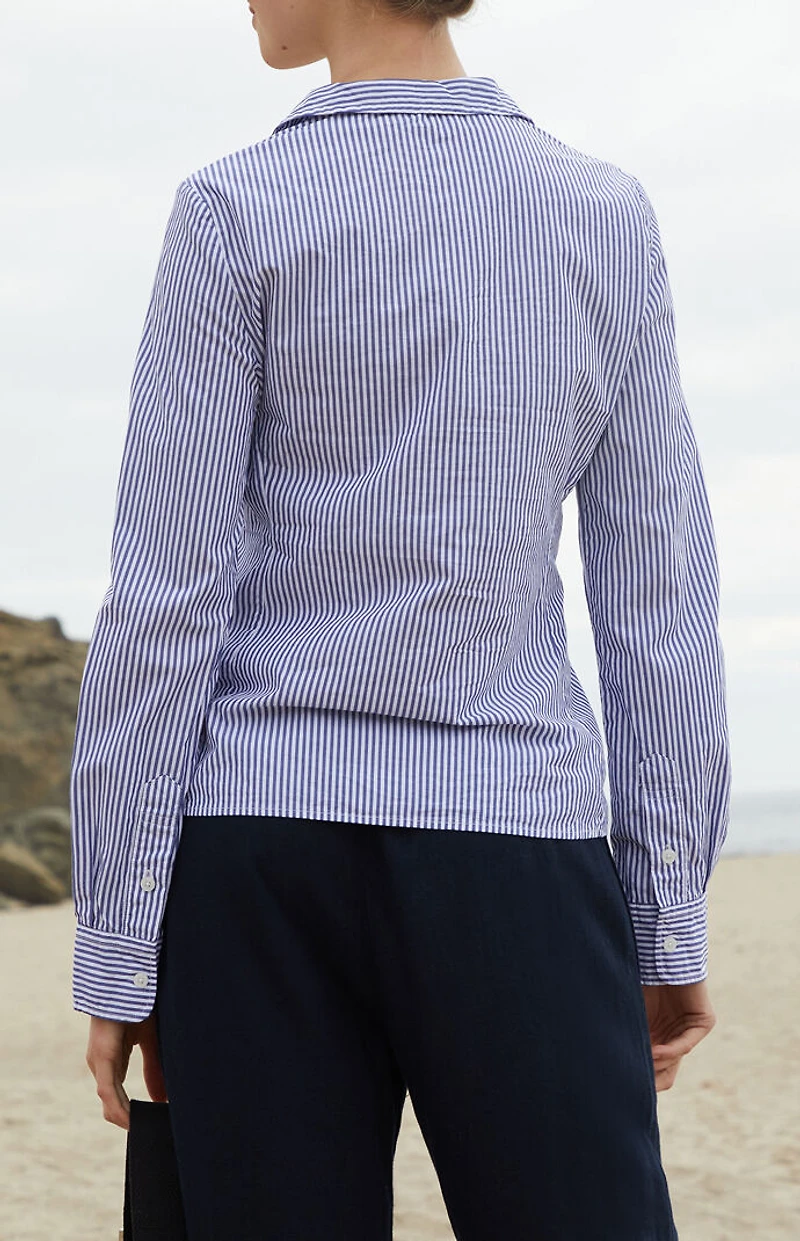 John Galt Blue Striped Button Down Long Sleeve Shirt