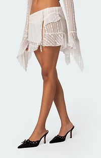 Edikted Anastasia Sheer Lace Ruffle Mini Skirt
