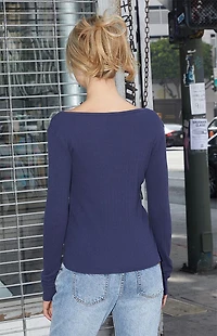 John Galt Navy Zelly Pointelle Long Sleeve Top