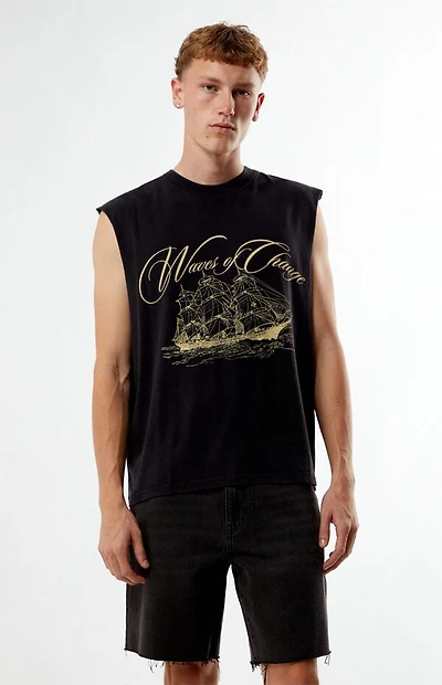 Pacsun Waves Cutoff Muscle T-Shirt