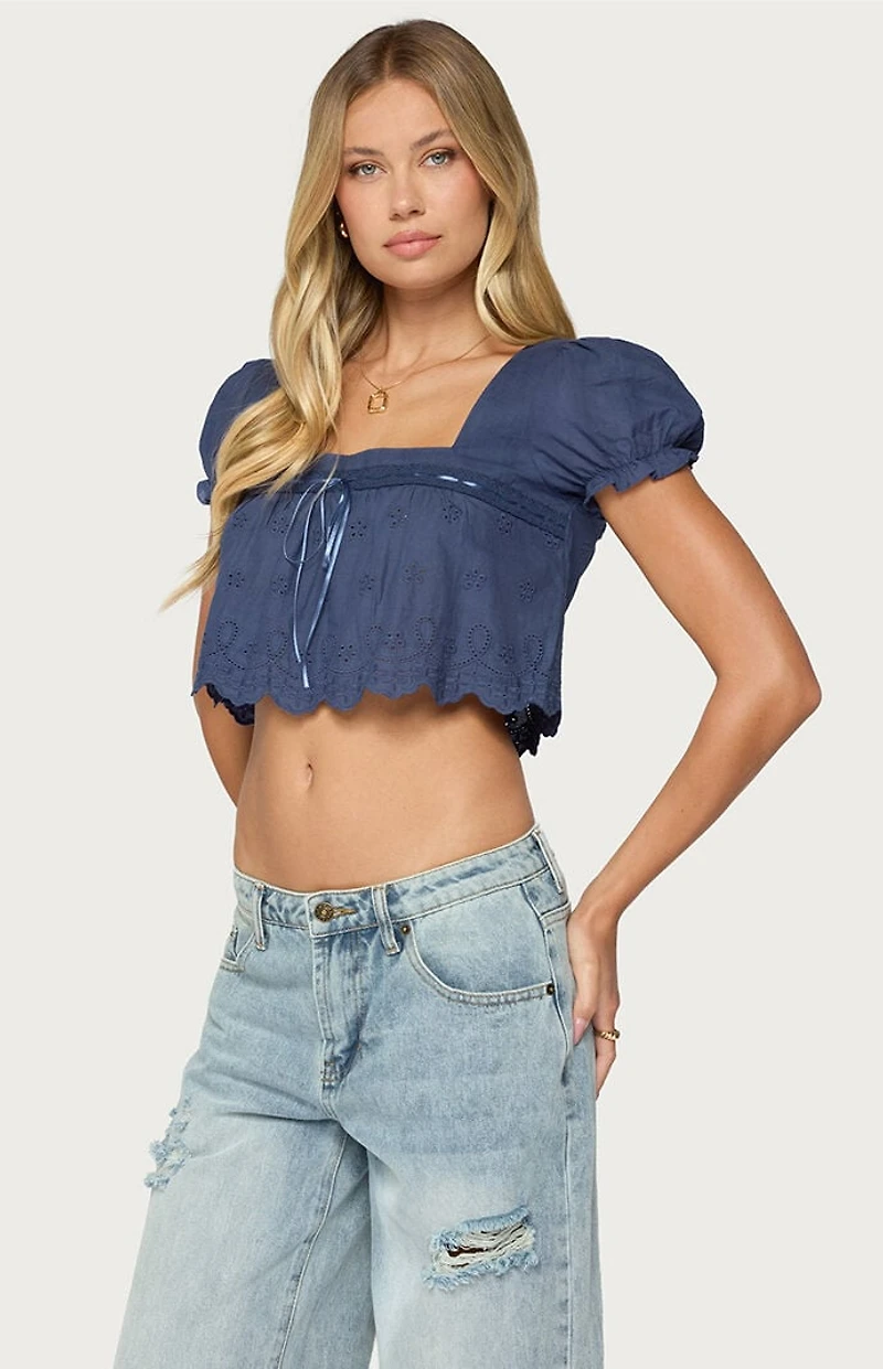 Edikted Joeli Cotton Eyelet Crop Top