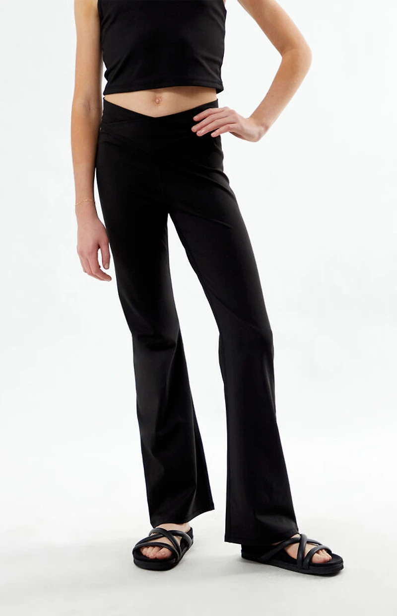 PAC 1980 Kids WHISPER Active Black Crossover Flare Yoga Pants