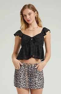 Pacsun Leopard Mid Rise Denim Mini Skirt