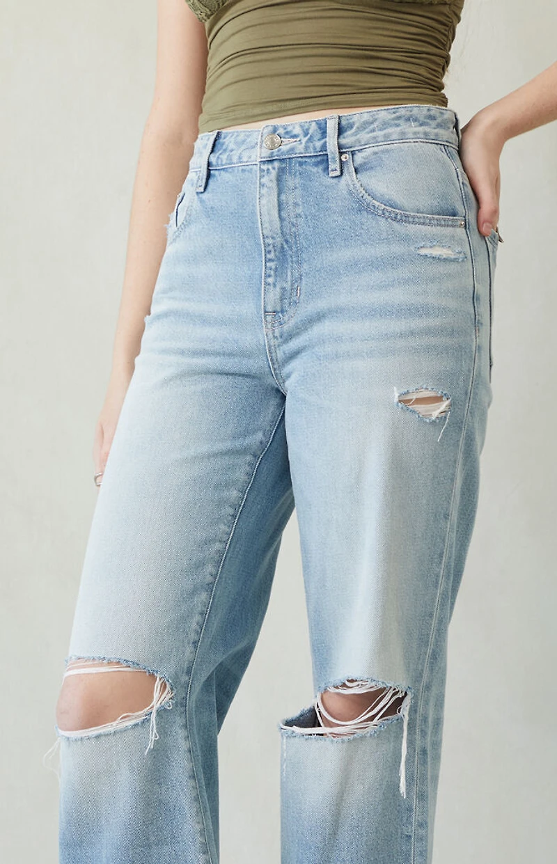 Pacsun Madison High Waisted Girlfriend Jeans Ripped Light Indigo