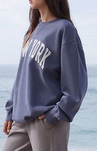 John Galt Blue Erica New York Oversized Crew Neck Sweatshirt