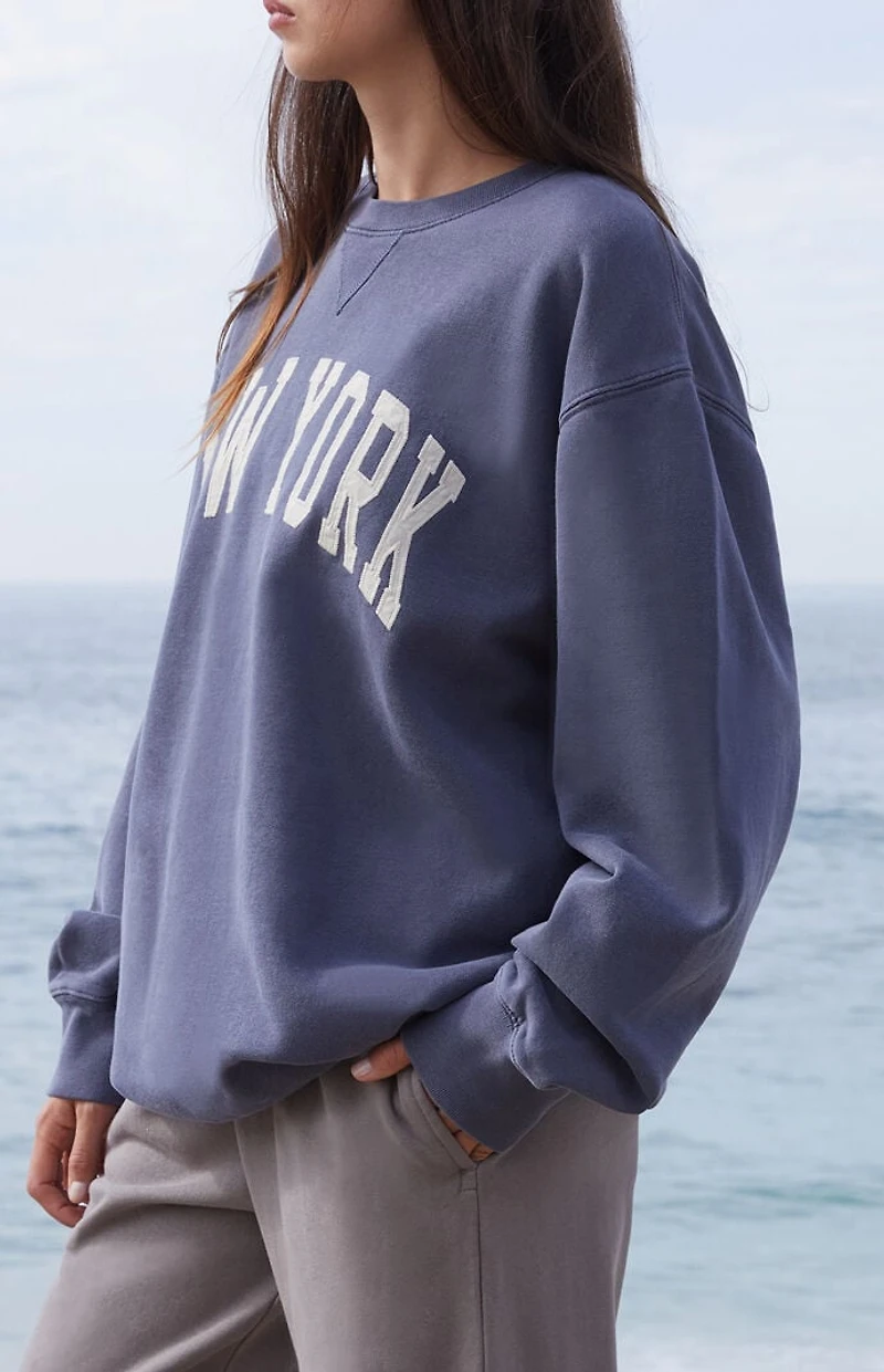 John Galt Blue Erica New York Oversized Crew Neck Sweatshirt