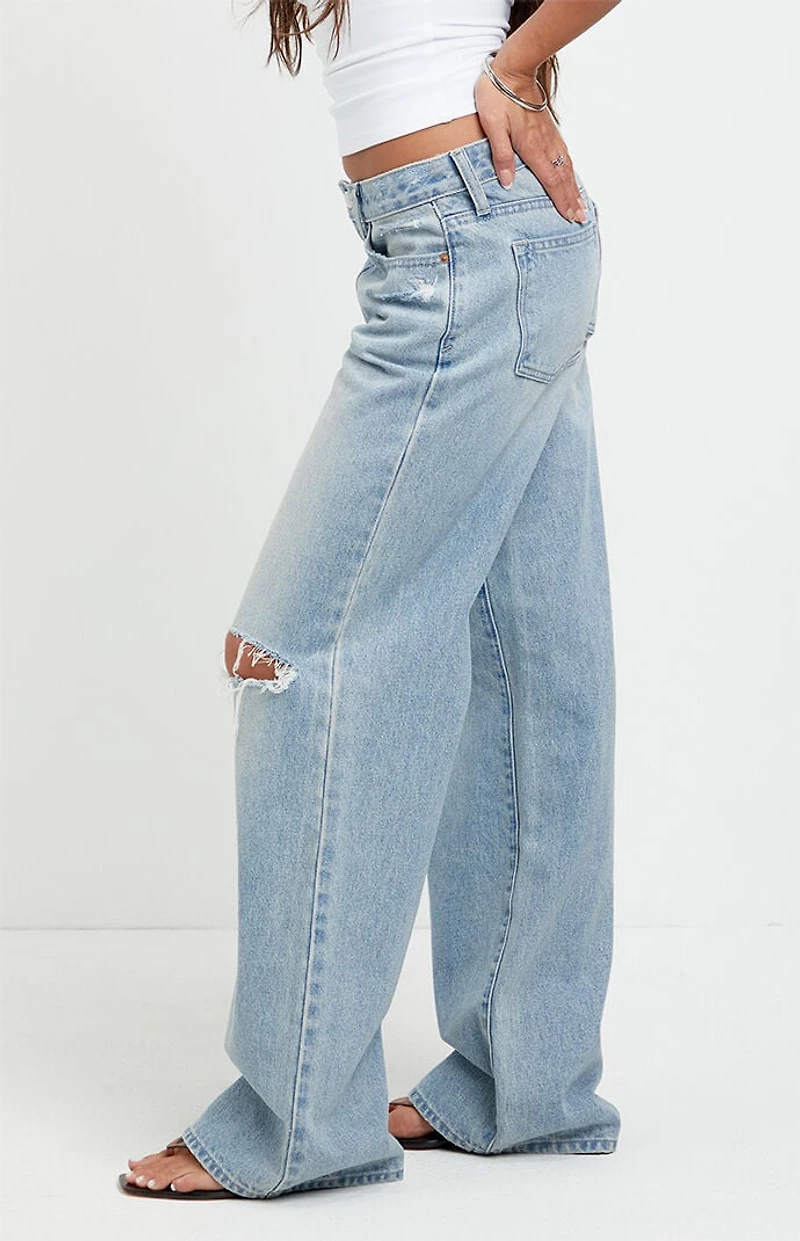 Pacsun Casey Low Rise Baggy Jeans Ripped Knee Light Blue