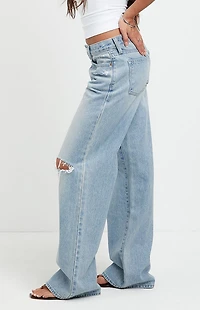 Pacsun Casey Low Rise Baggy Jeans Ripped Knee Light Blue