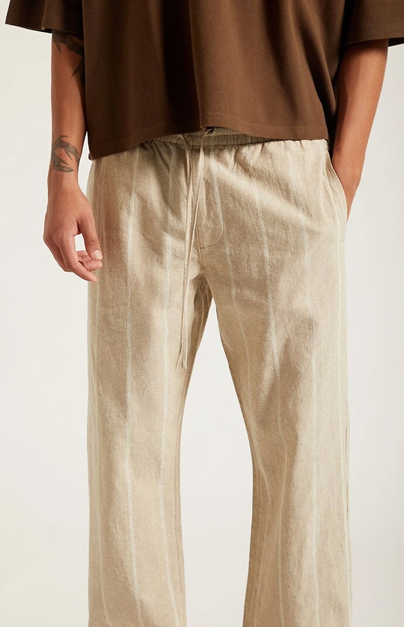 Pacsun Cream Striped Straight Leg Linen Pants