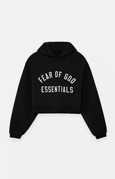 Fear of God ESSENTIALS Women's Black Fleece Cropped Hoodie
