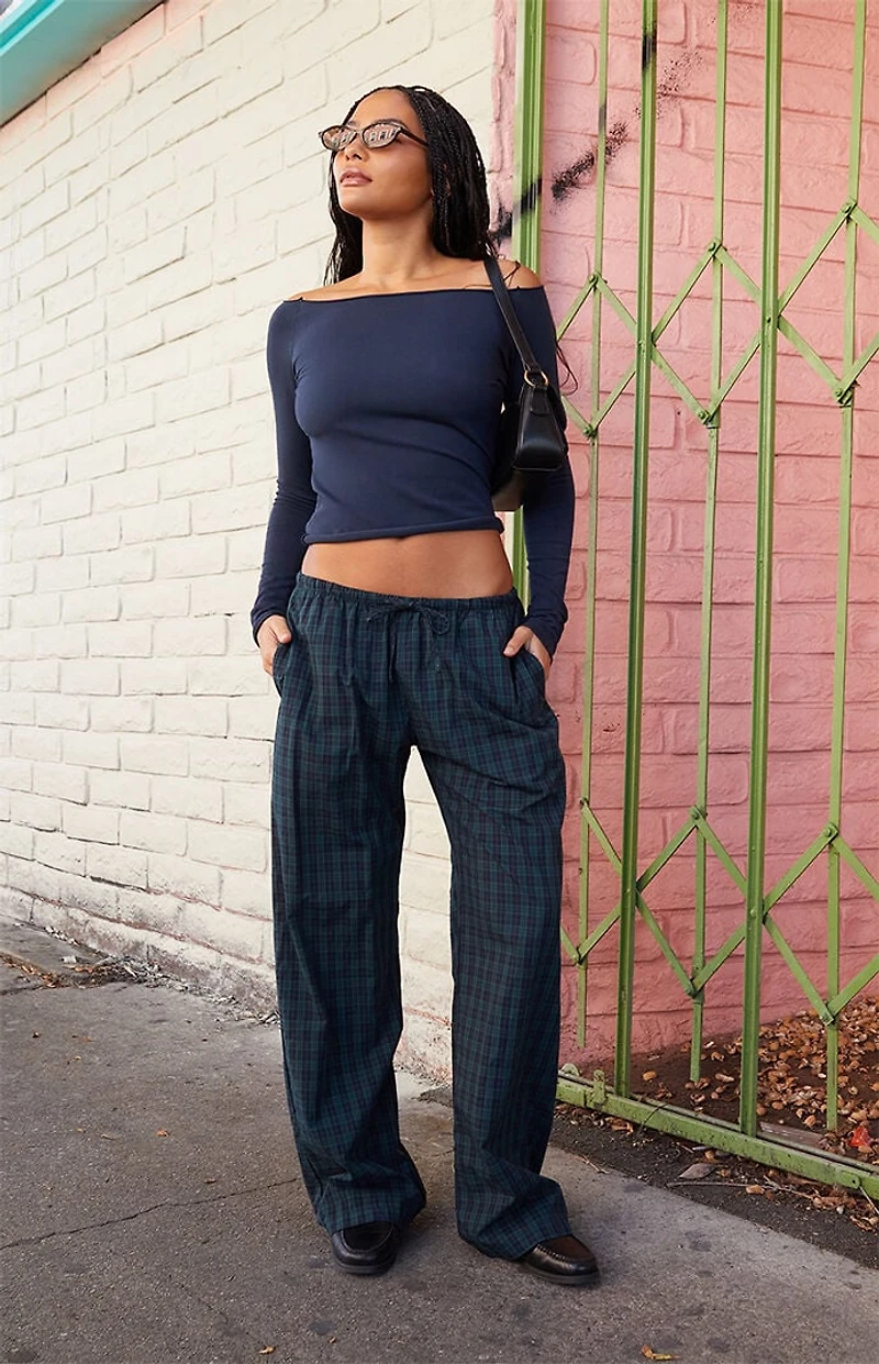 John Galt Green Plaid Anastasia Baggy Pants