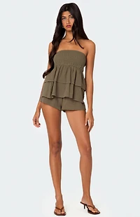 Edikted Harleigh Ruffled Linen Look Tube Top