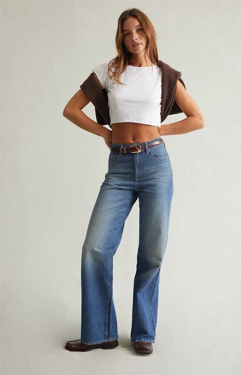 Pacsun Madison High Waisted Girlfriend Jeans Stretch Medium Blue