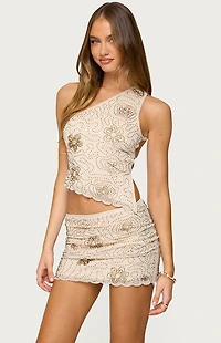 Edikted Astrid Beaded Backless One Shoulder Top