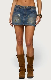Edikted Libbey Studded Denim Mini Skirt