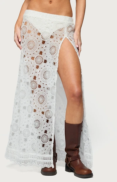 Edikted Milana Slit Sheer Lace Maxi Skirt