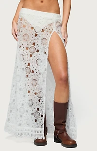Edikted Milana Slit Sheer Lace Maxi Skirt