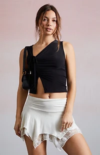 Third Charm Lace Asymmetrical Mini Skort