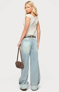 Edikted Contrast Heart Low Rise Baggy Jeans