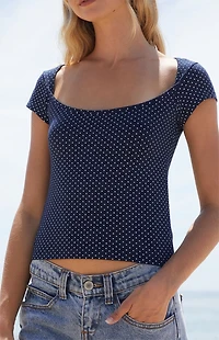John Galt Ella Polka Dot Short Sleeve Top