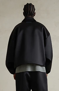 Fear of God ESSENTIALS Jet Black Bonded Satin Zip Up Bomber Jacket