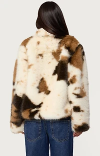 Edikted Rayan Cow Print Faux Fur Jacket