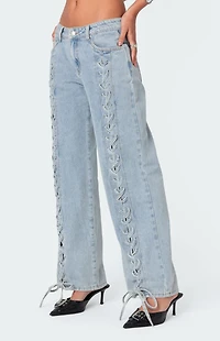 Edikted Laced Up Low Rise Jeans