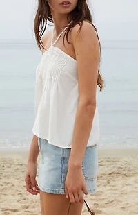 John Galt White Pleated Halter Top