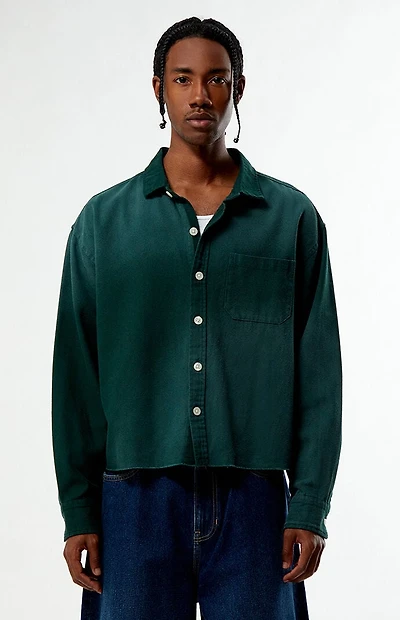 Pacsun Pike Washed Green Cropped Long Sleeve Work Shirt
