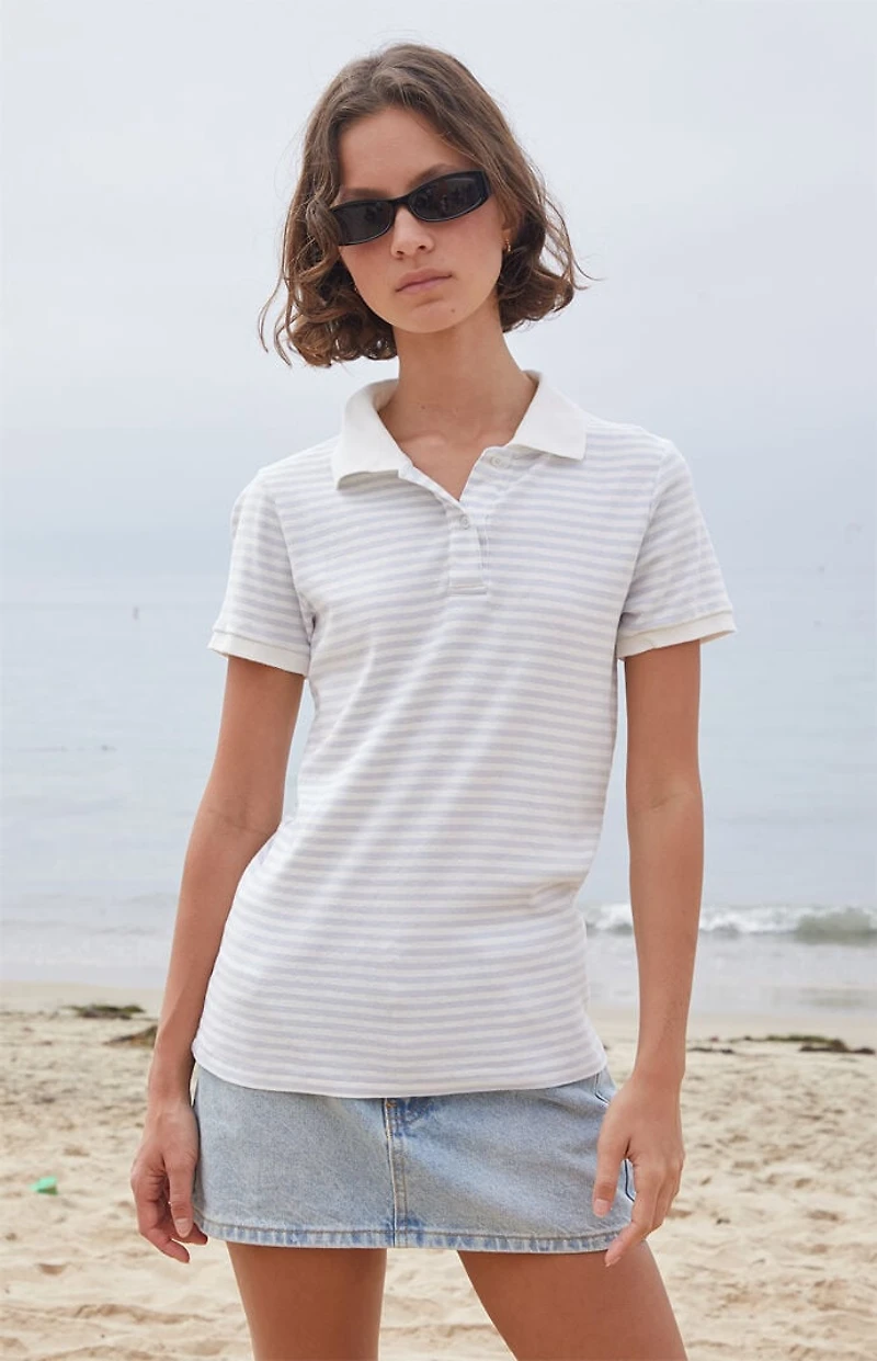 John Galt White & Light Blue Striped Polo Shirt