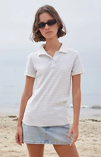 John Galt White & Light Blue Striped Polo Shirt