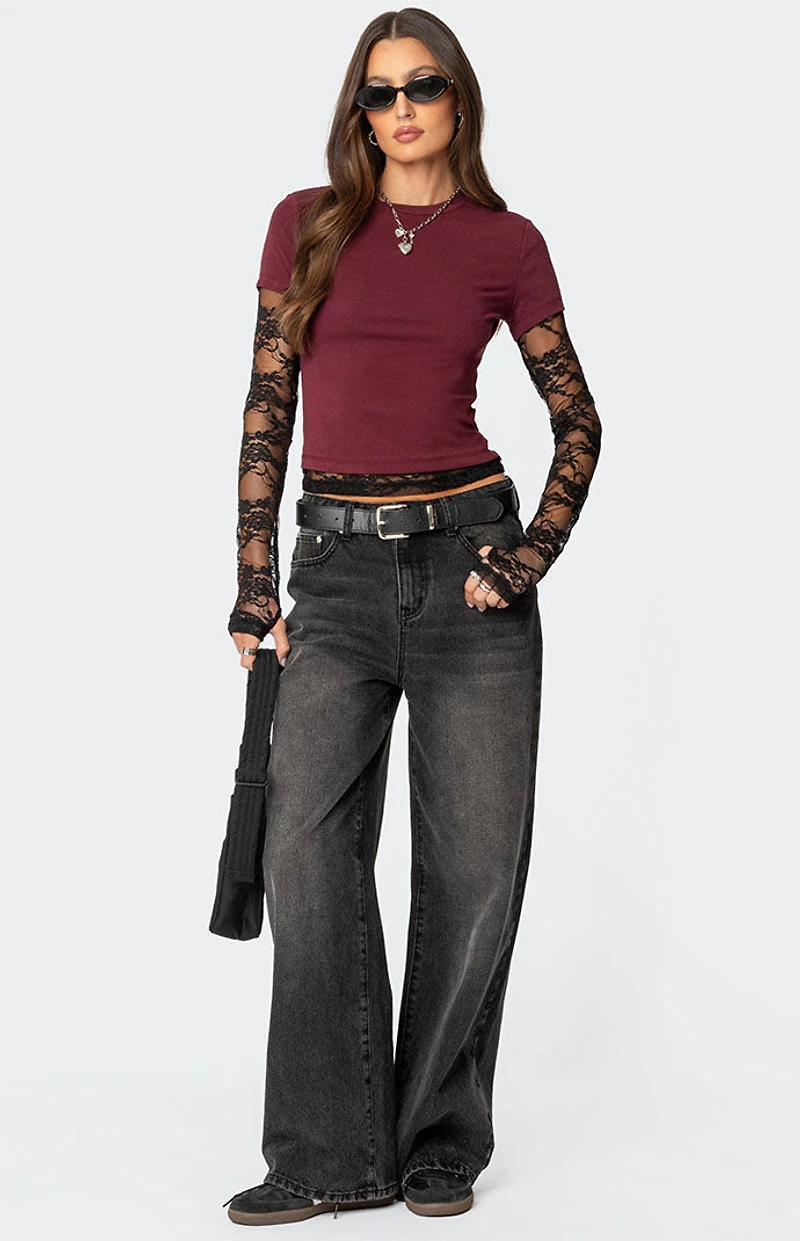 Edikted Layered Lace Sleeve T-Shirt