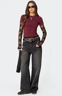 Edikted Layered Lace Sleeve T-Shirt