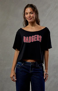 WILD COLLECTIVE Wisconsin Badgers Off-The-Shoulder Oversized T-Shirt