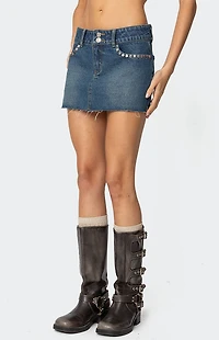 Edikted Tess Studded Denim Mini Skirt