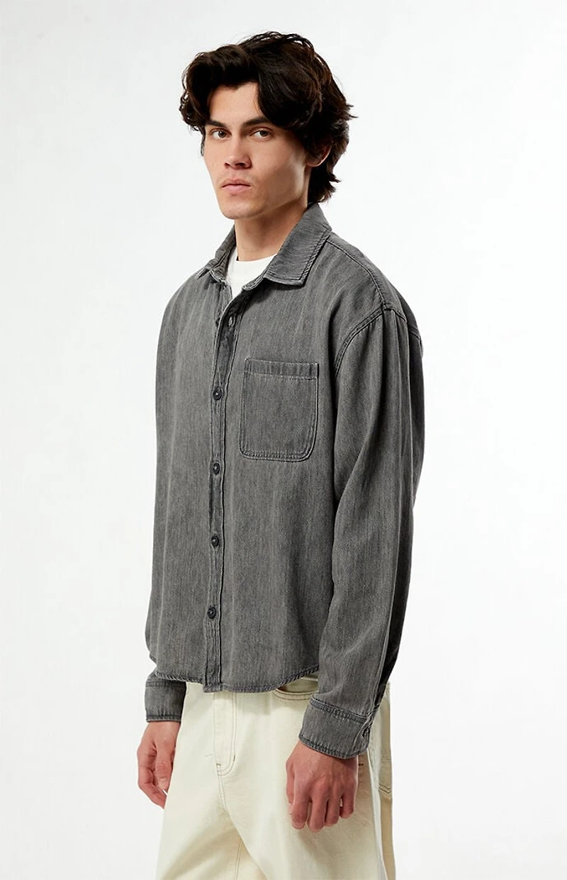 Pacsun Washed Black Denim Long Sleeve Shirt