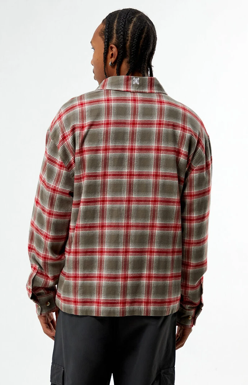 Pacsun Grey & Red Plaid Long Sleeve Flannel Shirt