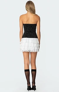 Edikted Strapless Pinstripe Ruffle Skirt Mini Dress