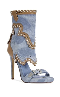 AZALEA WANG Women's Caprizia Denim Western Sandal Booties