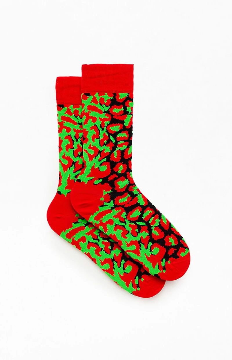 Awake NY x Happy Socks Red Leopard High Crew Socks